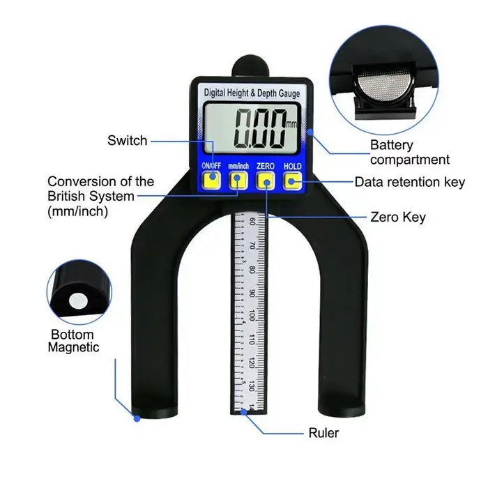 ETOPOO 80CMLCD magnétique auto-baste ouverture routeurs à main Instrument de mesure jauge de profondeur numérique