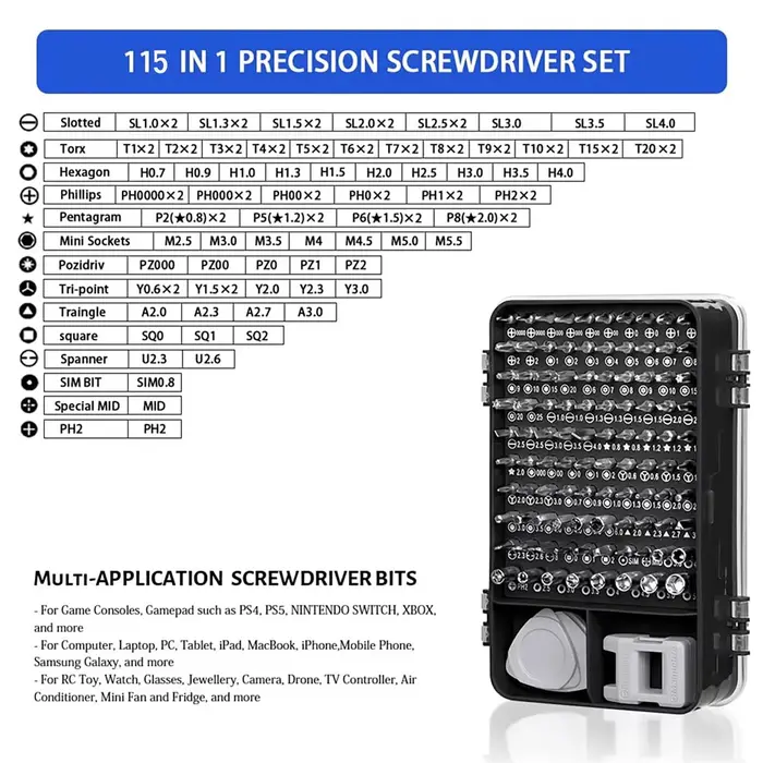 Jeu de tournevis de précision 115 en 1