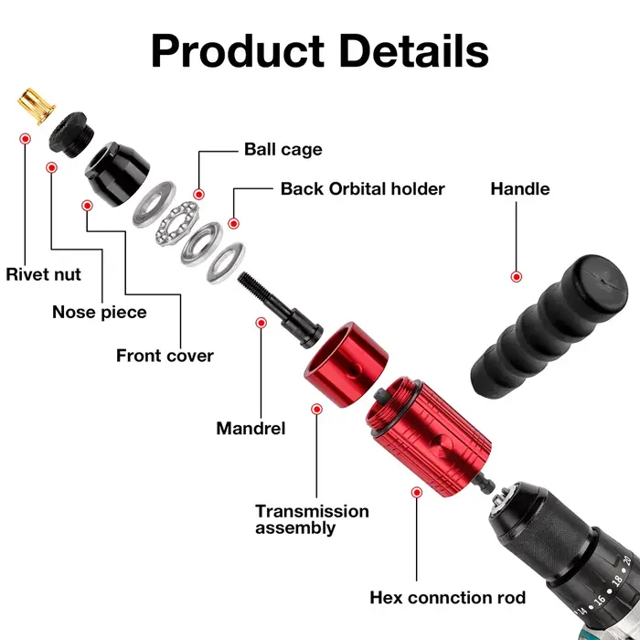 Machine à riveter les écrous M3, M4, M5, M6 et M8 pour usage domestique, adaptateur pour pistolet à 