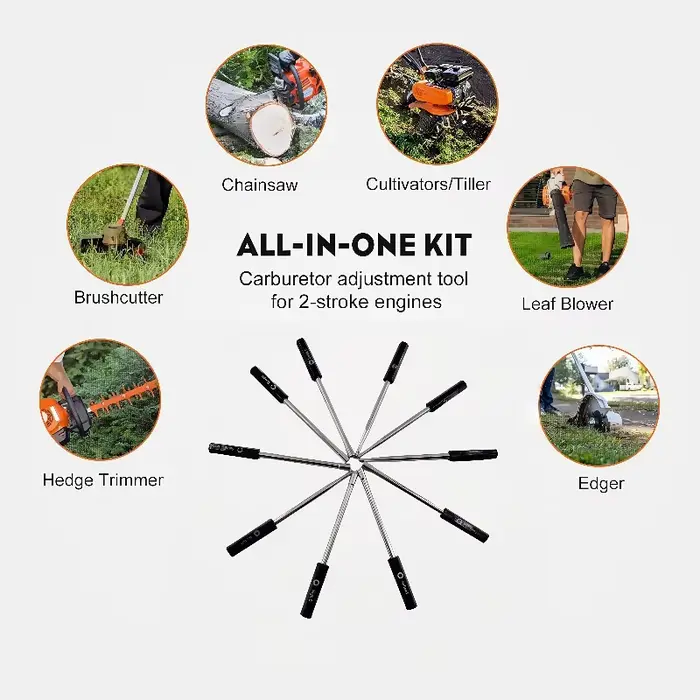 Kit d'outils de réglage du carburateur 10 pièces pour moteurs à 2 temps – Compatible avec les tronçonneuses et les