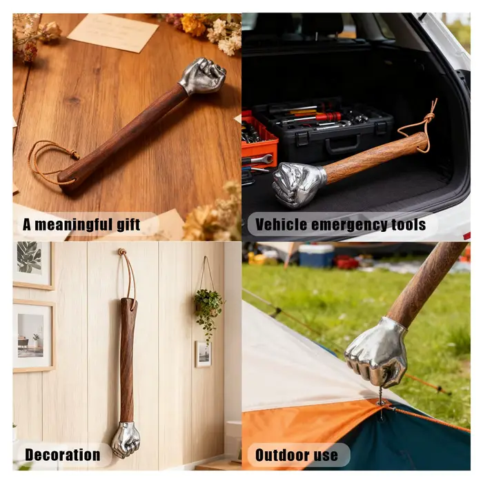 Marteau à poing en acier inoxydable avec manche en bois, outil manuel, cadeau artisanal, ornement décoratif, brise-vitre portable, pour le camping en extérieur