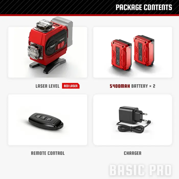 YEVOLT 360 ° Niveau laser 16 lignes auto-nivelant (options de faisceau rouge/vert) – Ultra-clair pour utilisation