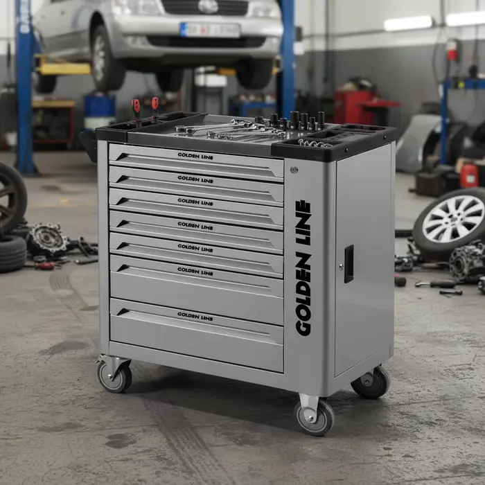 Chariot d'atelier en acier robuste sur roulettes