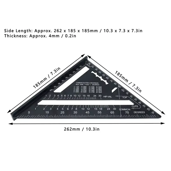 Règle d'angle métrique en pouces