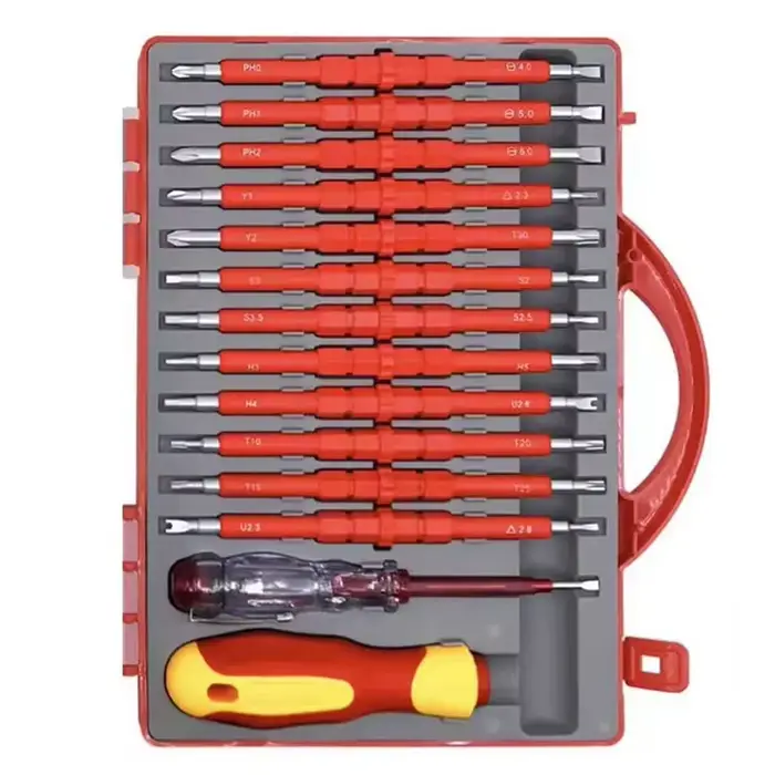 Tournevis isolé 500V professionnel avec poignée PP+TPR, embouts magnétiques CRV (plat, cruciforme, T