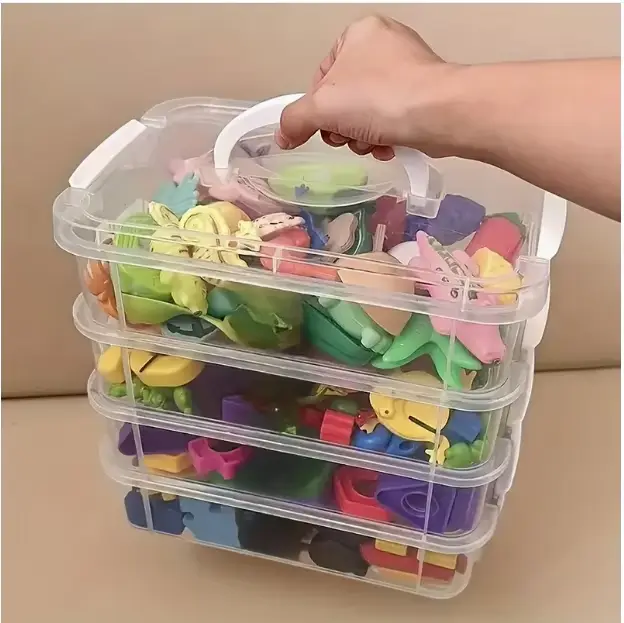 Boîte de rangement en plastique empilable à 4 niveaux avec poignée
