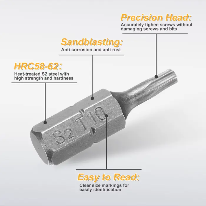 2/5/10 pièces T6 T8 T10 T15 T20 T25 T27 T30 T40 embout de tournevis Torx 1/4 "tige hexagonale 25mm S2 tête étoile