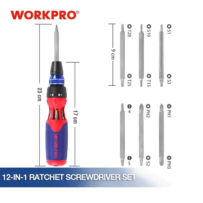 WORKPRO – tournevis à cliquet Phillips 12 en 1, Kit de tournevis torx à fente avec mécanisme de char