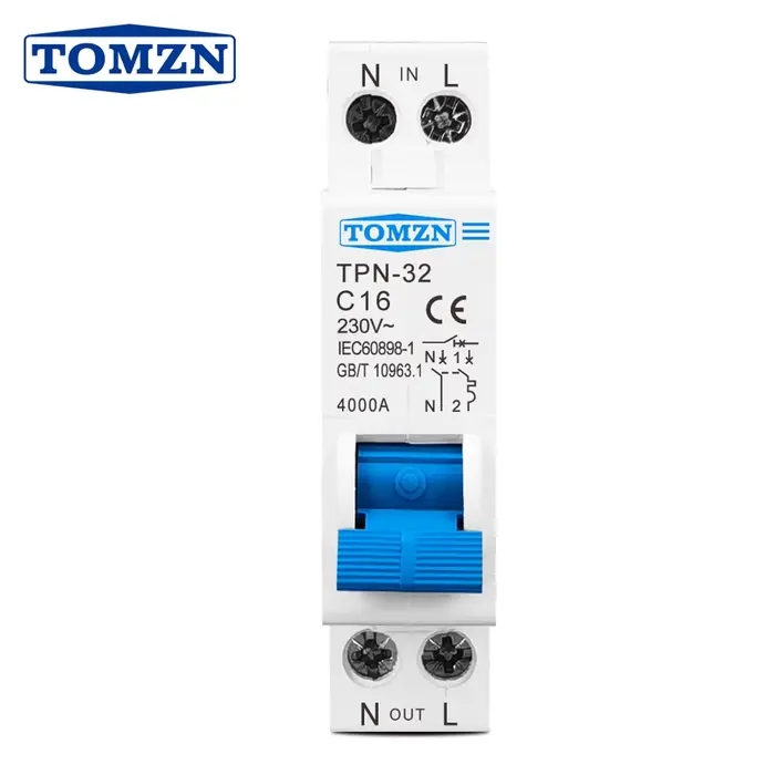 Disjoncteur miniature TOMZN TPN 1P+N MCB 6A 10A 16A 20A 25A 32A pour montage sur rail DIN, interrupt