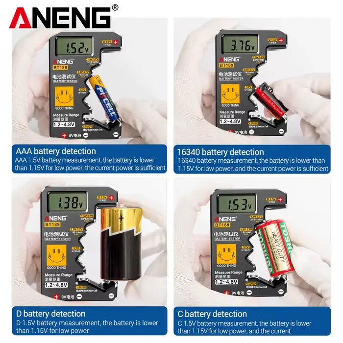 ANENG BT189 testeur de batterie universel pour Batteries C,AA,AAA,D,N,9V 6F22 1.5V 3V pile bouton in