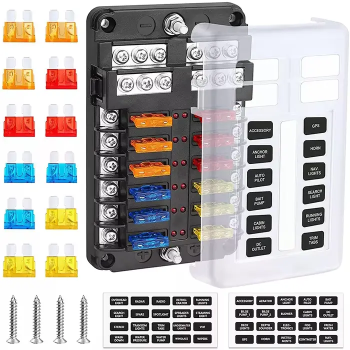 Boîte à fusibles 6/12 voies 12-24V pour voiture et bateau avec couvercle en plastique pour panneau d'alimentation