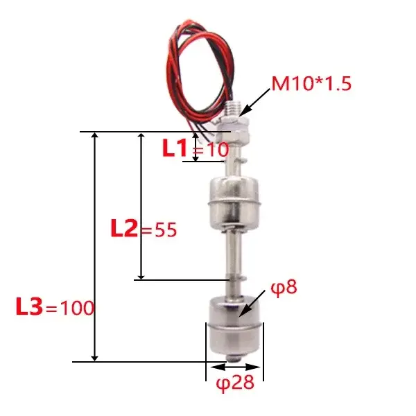 Length 100MM Double Floating Ball Stainless Steel Level Automatic Control Switch Sensor