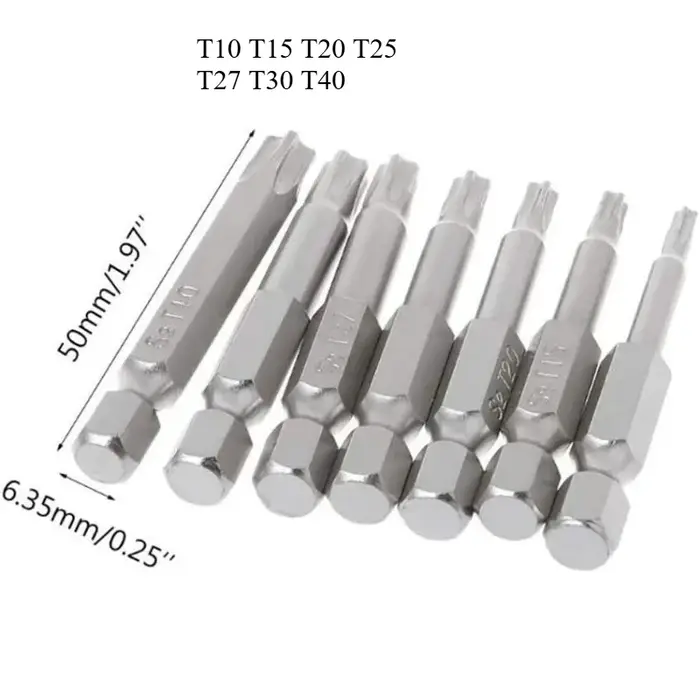 7 embouts de tournevis étoile à 5 branches de 50 mm S2 magnétiques, embout hexagonal 1/4 pouce T10 T15 T20 T25 T27 T30 T40