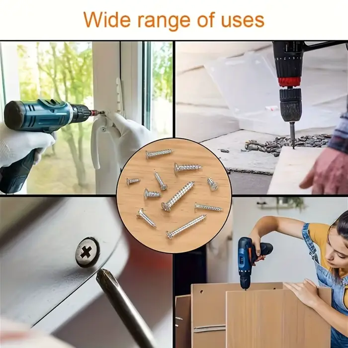 Boîte de 560 vis autotaraudeuses pour bois - Comprend 8 tailles différentes de vis plates en métal M2 - Kit de classification