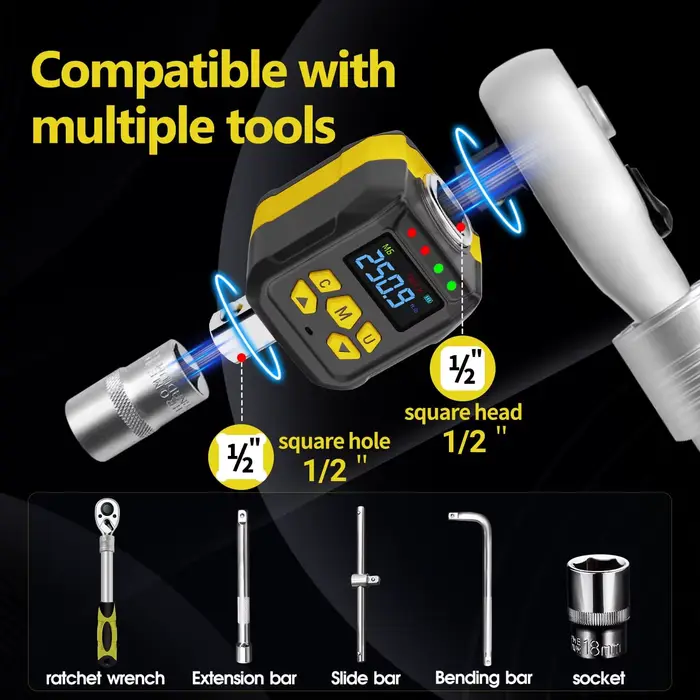Waxtron adaptateur de couple numérique 1/2 ''1/4'' 3/8 ''entraînement 6-400Nm jeu d'adaptateur de clé dynamométrique ± 2% précision outils de réparation universels