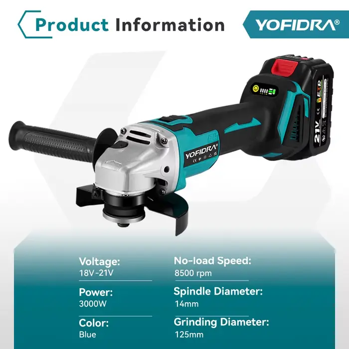 YOFIDRA 125mm 4 vitesses meuleuse d'angle électrique sans brosse métal bois meulage polissage coupe 