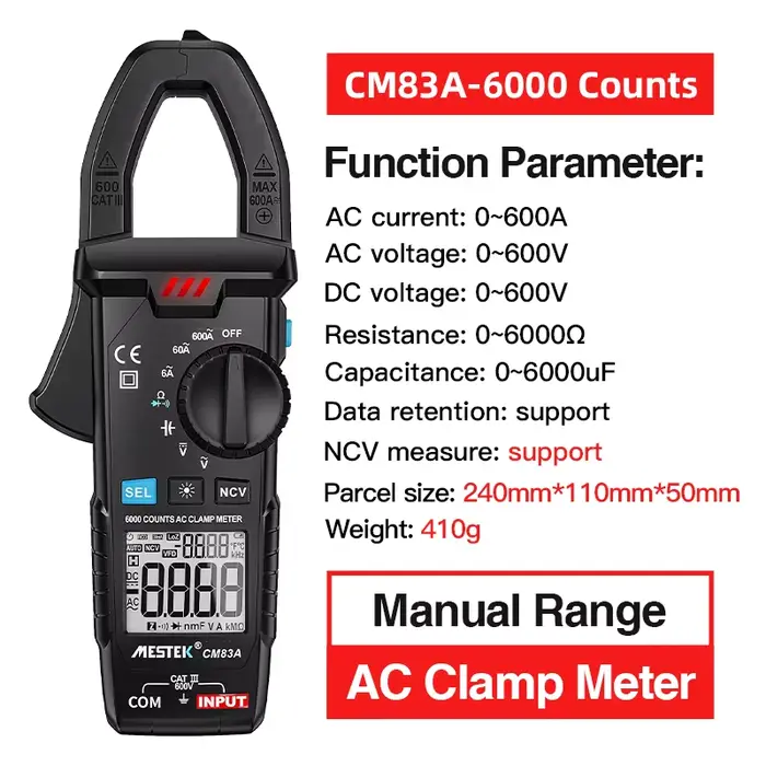 Pince ampèremétrique Mestek CM86B True-RMS 1000A AC/DC avec IFlex, mesure le courant AC/DC avec son