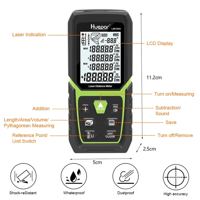 Télémètre laser 330Ft/100M(165Ft/50M 390Ft/120M)