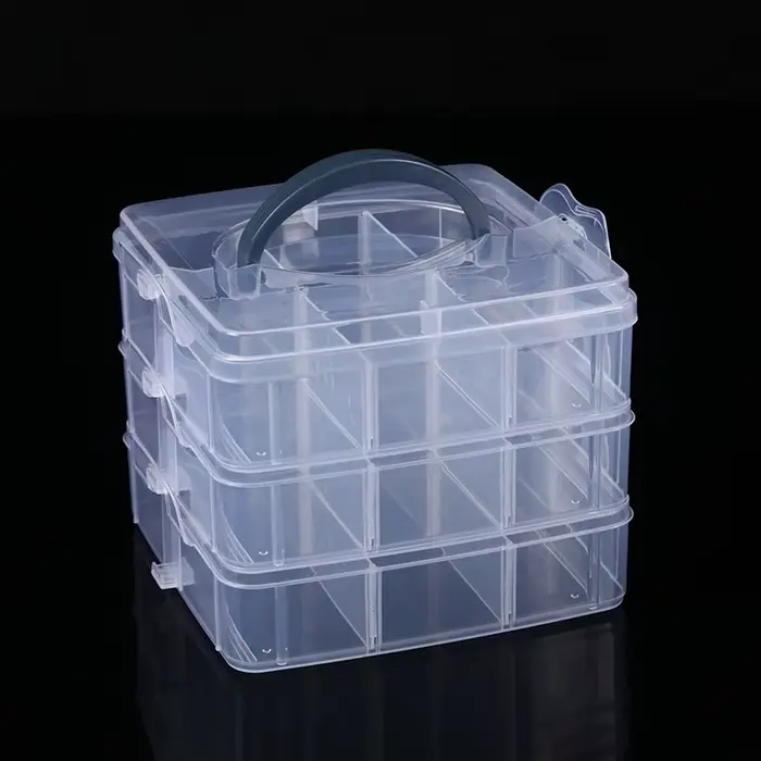 Boîte de rangement en plastique transparente à 3 niveaux et 18 grilles, compartiment empilable régla