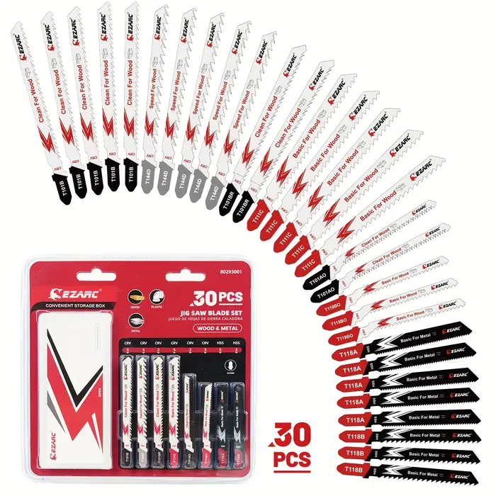 Jeu de 30 lames de scie sauteuse avec mallette de rangement, assortiment de lames de scie sauteuse d
