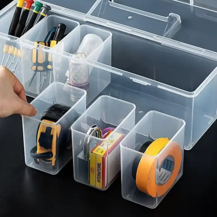 Boîte de rangement d'outils multi-compartiments en plastique avec poignée