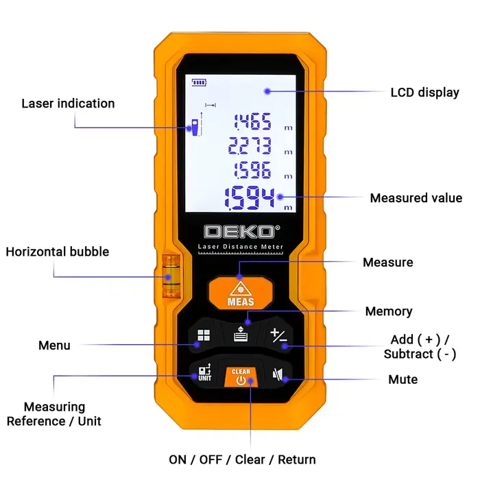 DEKO DKLD05 télémètre Laser portatif 40M 60M 80M 100M Mini