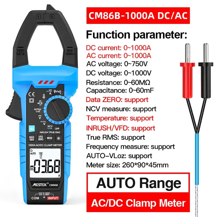 Pince ampèremétrique Mestek CM86B True-RMS 1000A AC/DC avec IFlex