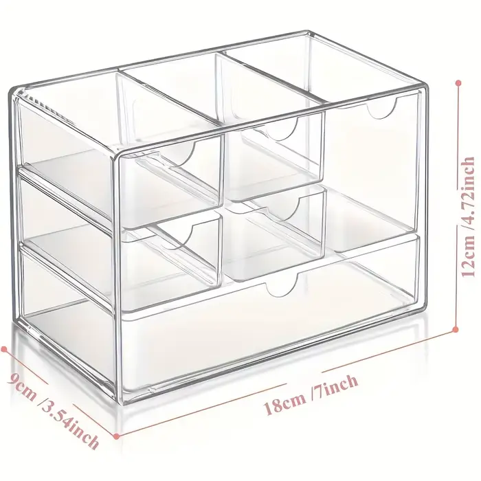 Boîte de rangement transparente à six compartiments, style tiroir, pour classement, avec glissière f