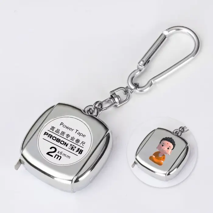 Mini porte-clés roulette délicat avec mètre ruban rétractable de 2M, outil de mesure