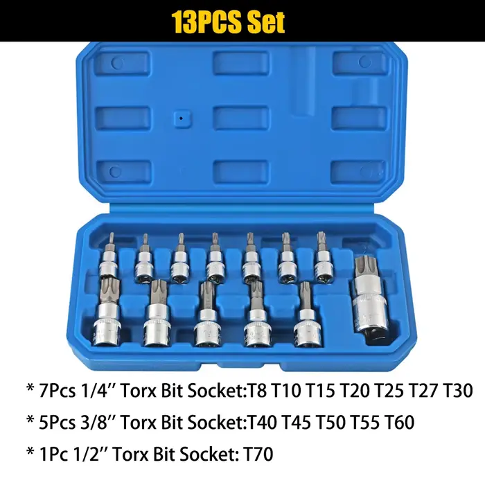 Jeu de douilles Torx et étoile e-torx, 34/13 pièces, 1/4 "3/8" 1/2 ", embouts de sécurité e-torx, ou