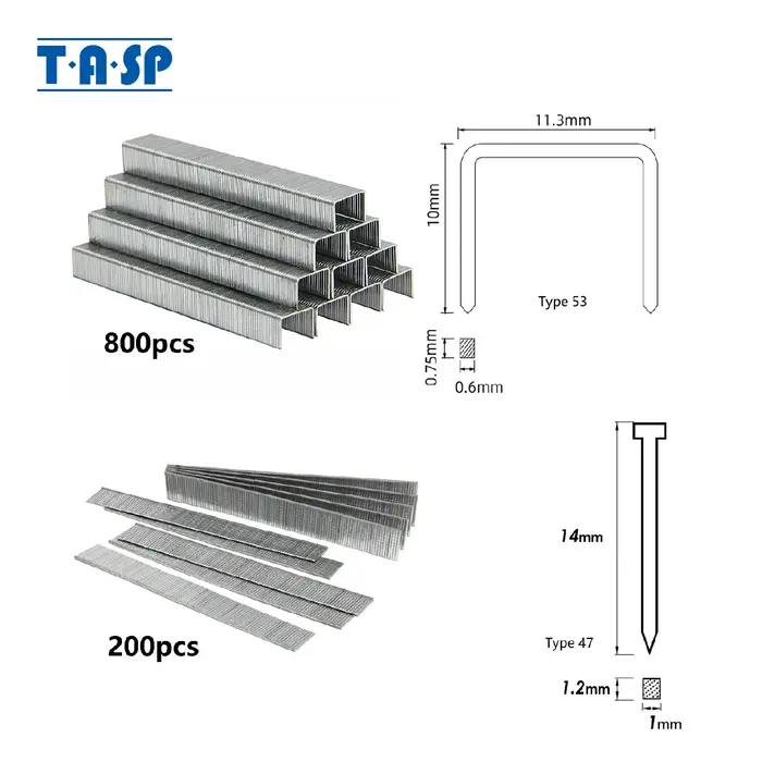 TASP 1000 pièces agrafes et clous, 10mm Type 53 800 pièces, 14mm Type 47 200 pièces pour agrafeuse é