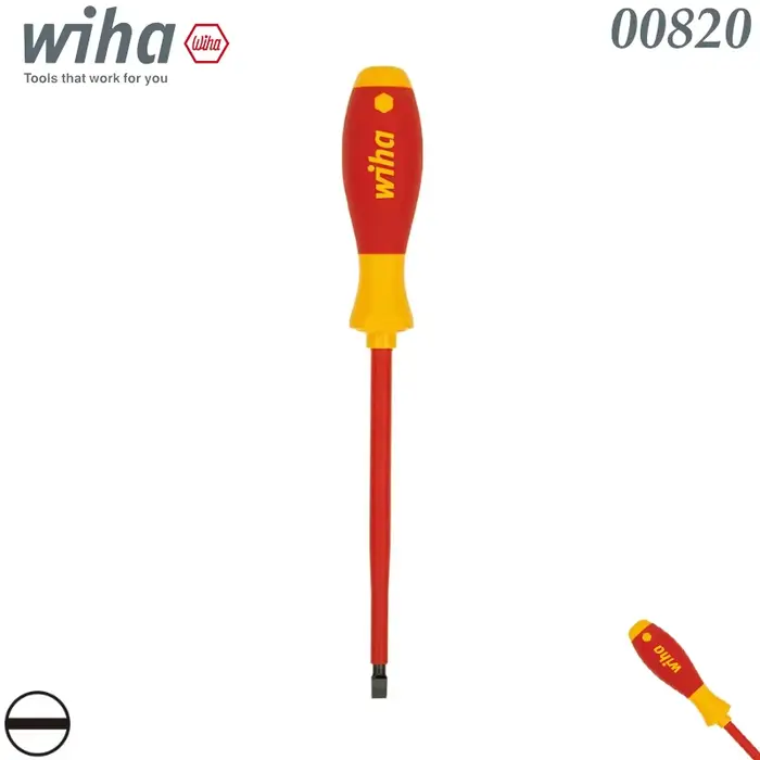 Tournevis plat isolé VDE Wiha 00820, 1000V 2,5x75mm, pour électricien, pour travaux sur fils sous te