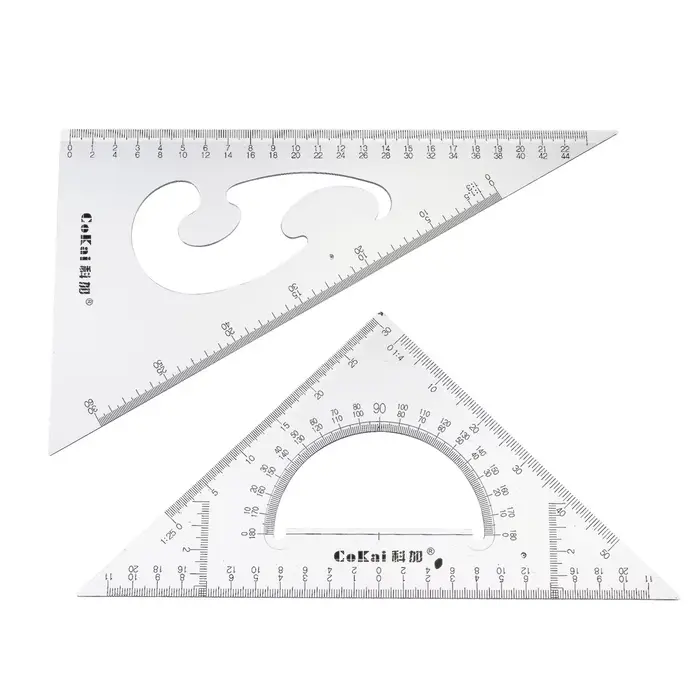 Ensemble de règles carrées triangulaires avec rapporteur intégré, règles de mesure de 22cm, 30/60 et