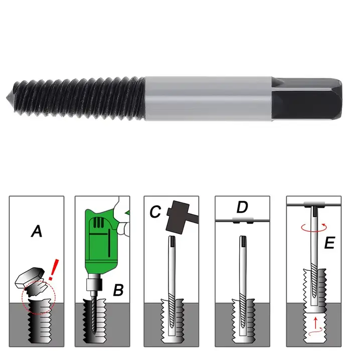 Extracteur de vis à tête cassée, 6 dents grossières, dents fines, robinet d'eau, extracteur de fil cassé, tournevis, outil, coffret en plastique, 5 pièces