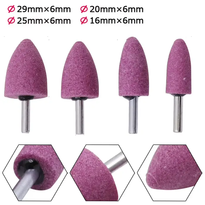 Tête de meulage conique en corindon rouge, tige de 6mm, pour le polissage et l'élimination de la rou