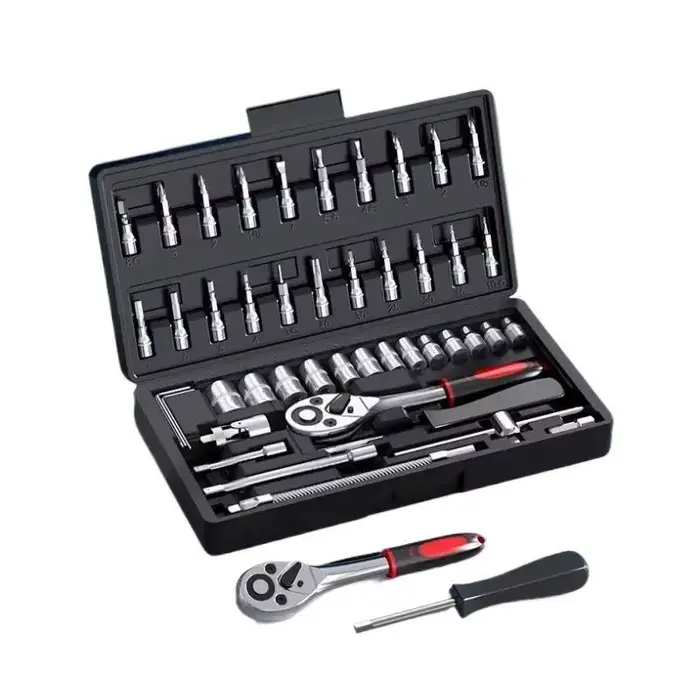Kit d'entretien automobile 46 pièces : Boîte à outils avec clé à cliquet
