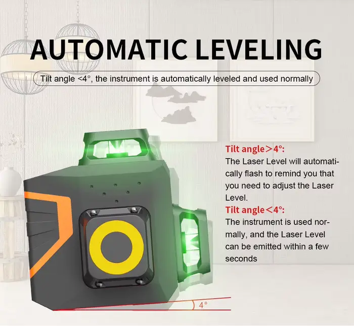 Niveau laser BOAYAL auto-nivelant 3x360 °   Ligne croisée verte 3D 12 pour la construction, batterie rechargeable 4000mAh, télécommande