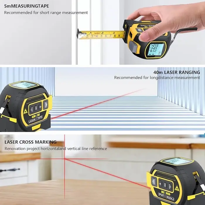 Mètre laser 40M 60M, outil de mesure de distance infrarouge 3-en-1, règle de mesure intelligente haute précision, instrument de mesure