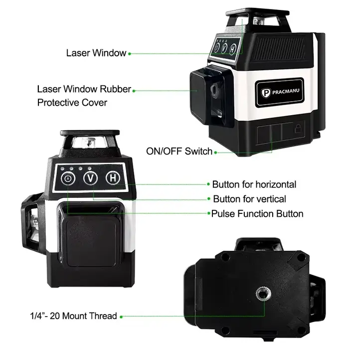 Pracmanu Mini 12 lignes niveau Laser 3D 360