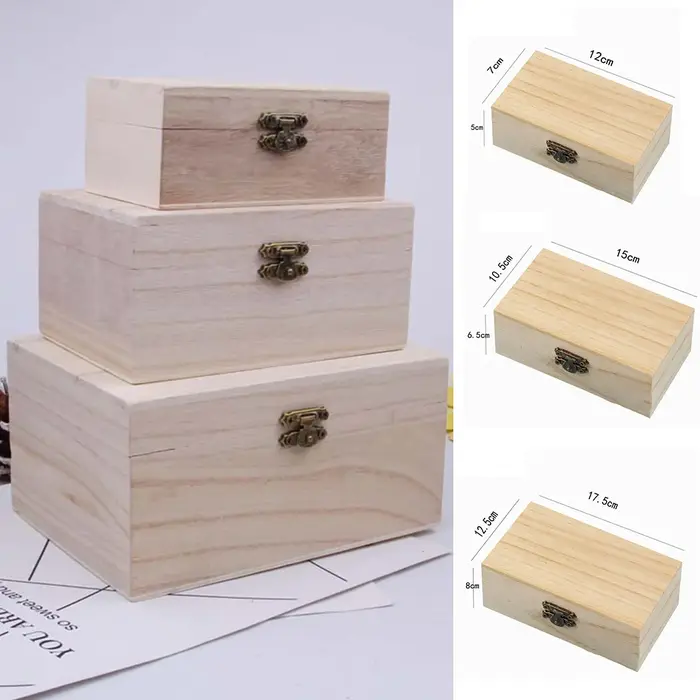 Boîte de rangement en bois S/M/L, bois uni + couvercle, boîtes cadeaux artisanales multifonctions à 
