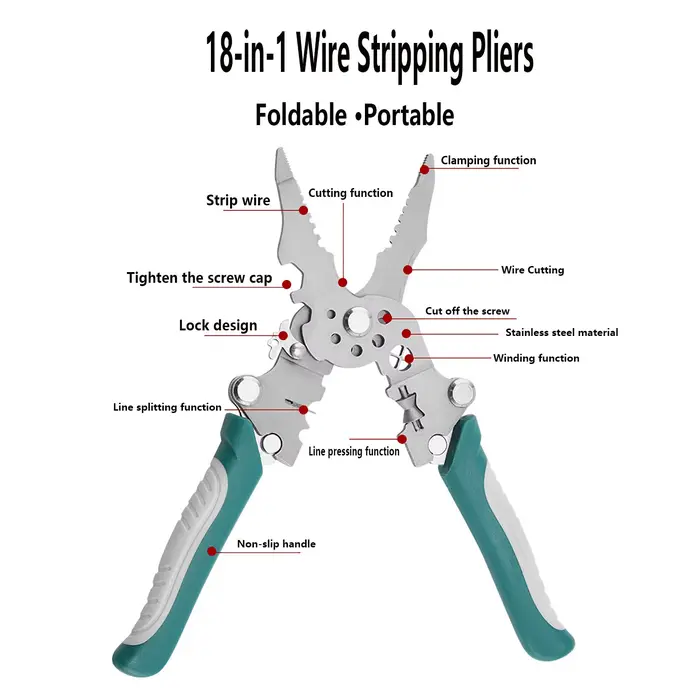 Pince à dénuder et à sertir pliable 18-en-1