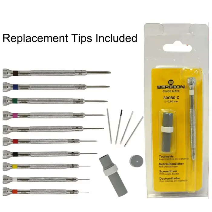 Tournevis à tête plate chromé Bergon 30080, avec embouts de rechange, TANFrom 0.50 - 3.00mm
