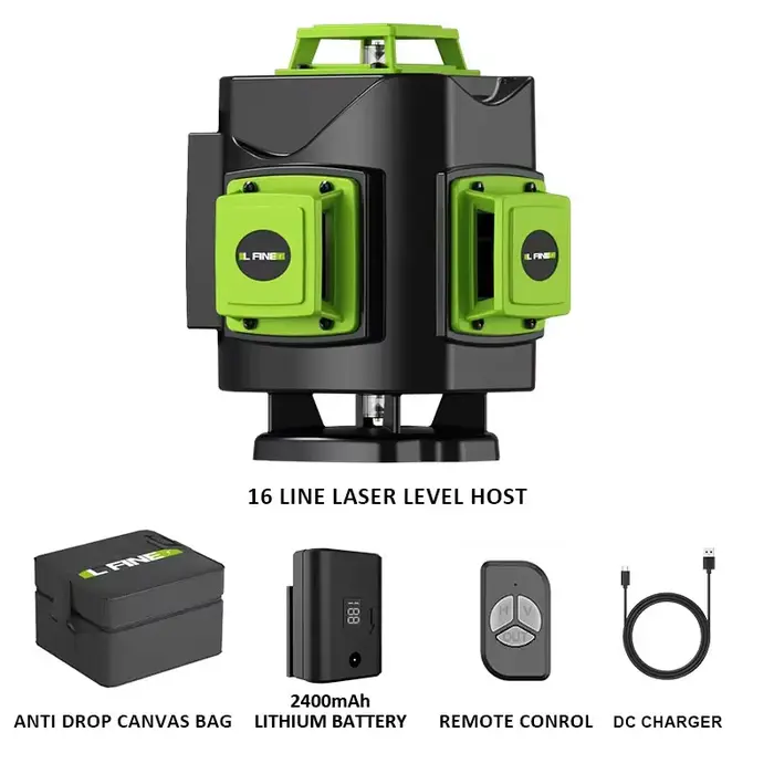 LFINE Nivel Laser Set, 4D 16 Lignes 3D 12 Lignes 360, Niveau Laser Professionnel Auto-Abrasif, Outil