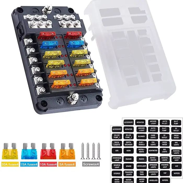 Boîtier de fusibles à lame 6/12 voies 12-24V pour voiture et bateau avec couvercle en plastique pour panneau
