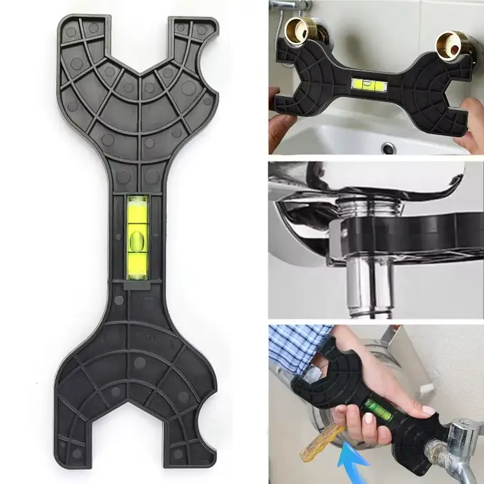 Clé à double tête avec niveau intégré pour l'installation de robinets de douche