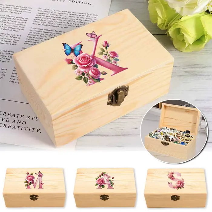 Boîte de rangement en bois avec couvercle à charnière