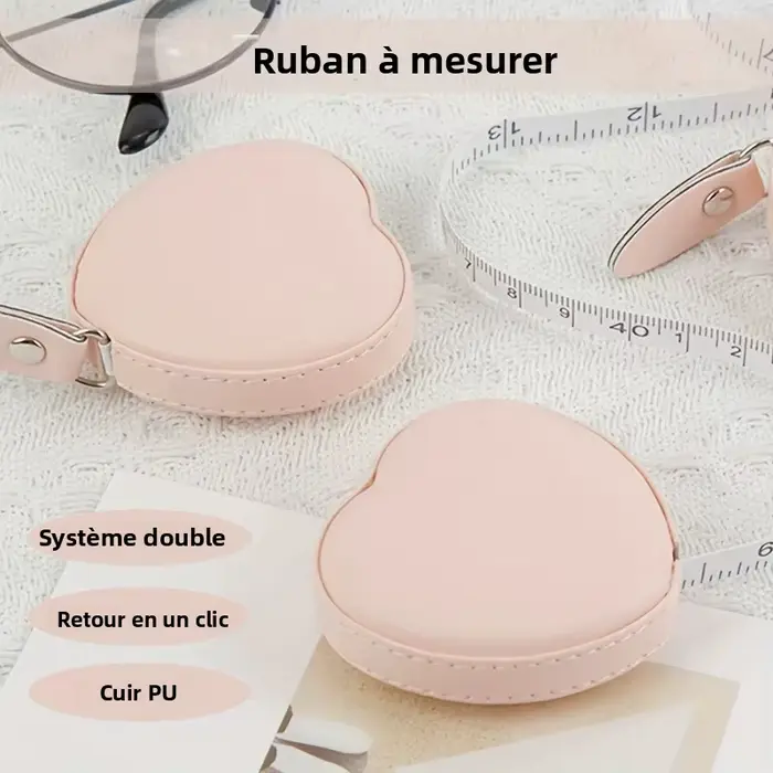 1 pièce Mètre Ruban Multifonctionnel en Cuir PU Rose Motif Cœur - Règle de Mesure pour Taille et Poitrine pour Usage