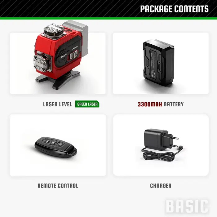 YEVOLT 360 ° Niveau laser 16 lignes auto-nivelant (options de faisceau rouge/vert) – Ultra-clair p