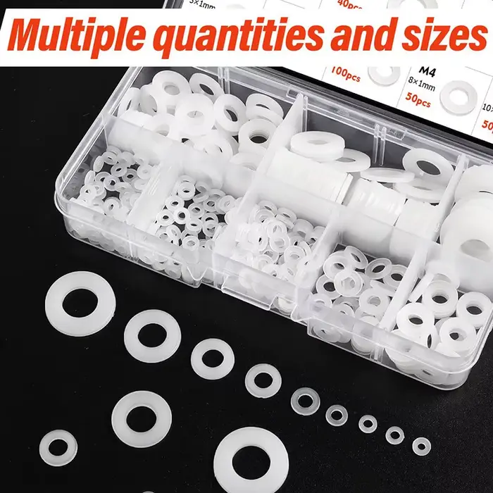 1 boîte de rondelles plates en plastique mixtes M2 M2.5 M3 M4 M5 M6 M8 M10