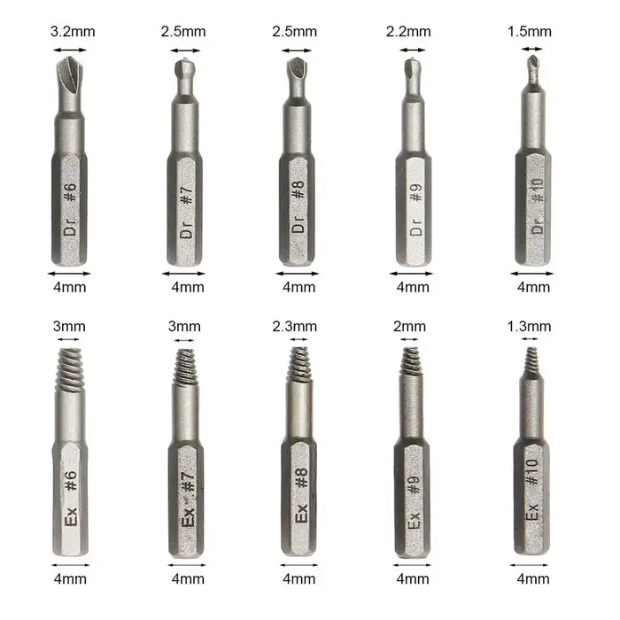 Extracteur de vis endommagé 4/6.35mm, jeu de forets, Kit d'extraction de vis dénudé pour vis hexagon